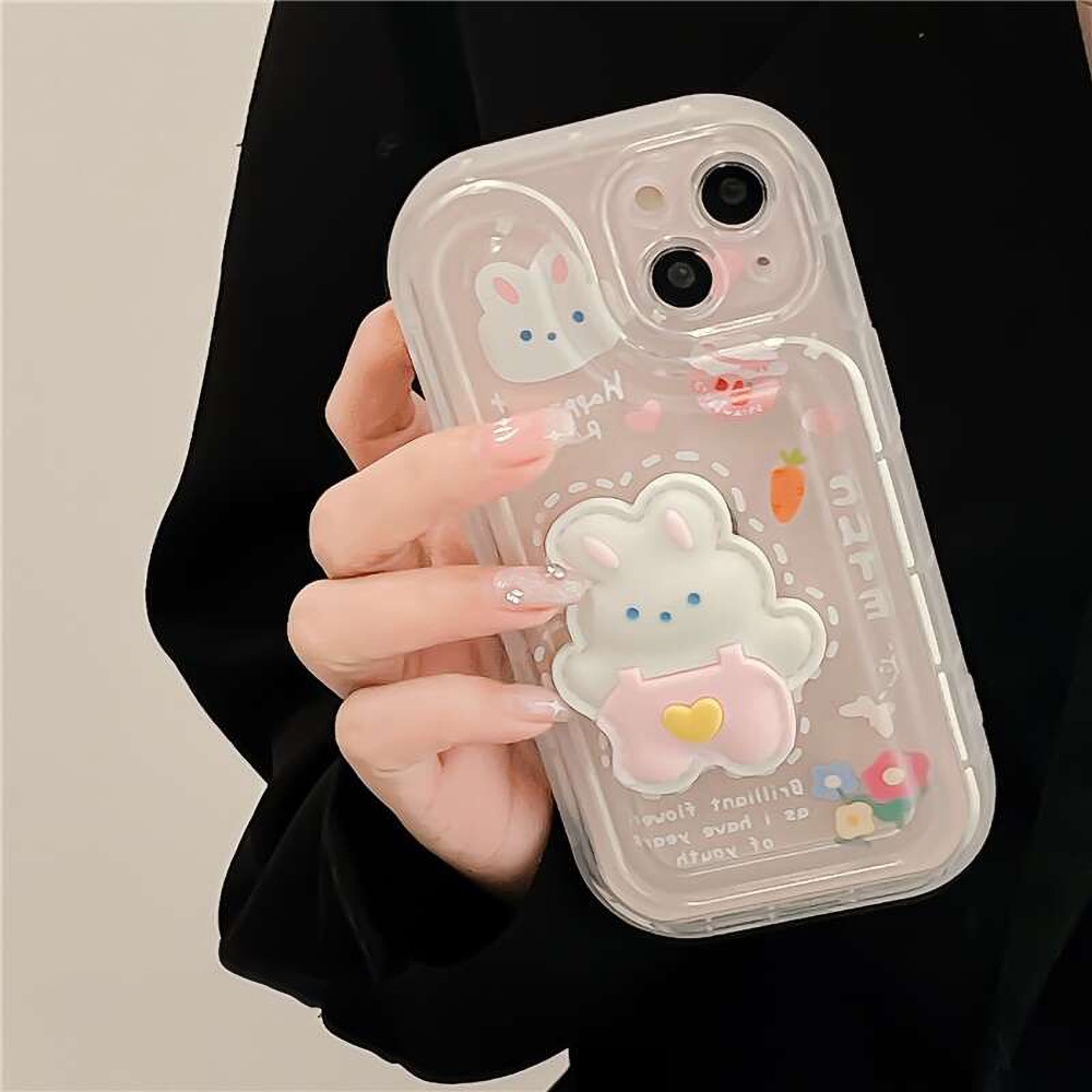 Ins Bening Airbag Beruang Kelinci Ponsel Case Untuk iPhone 14 Pro Max13 12 11 Pro MAX XR XS MAX 7 8plus Silikon Lembut Shockproof Penutup Belakang