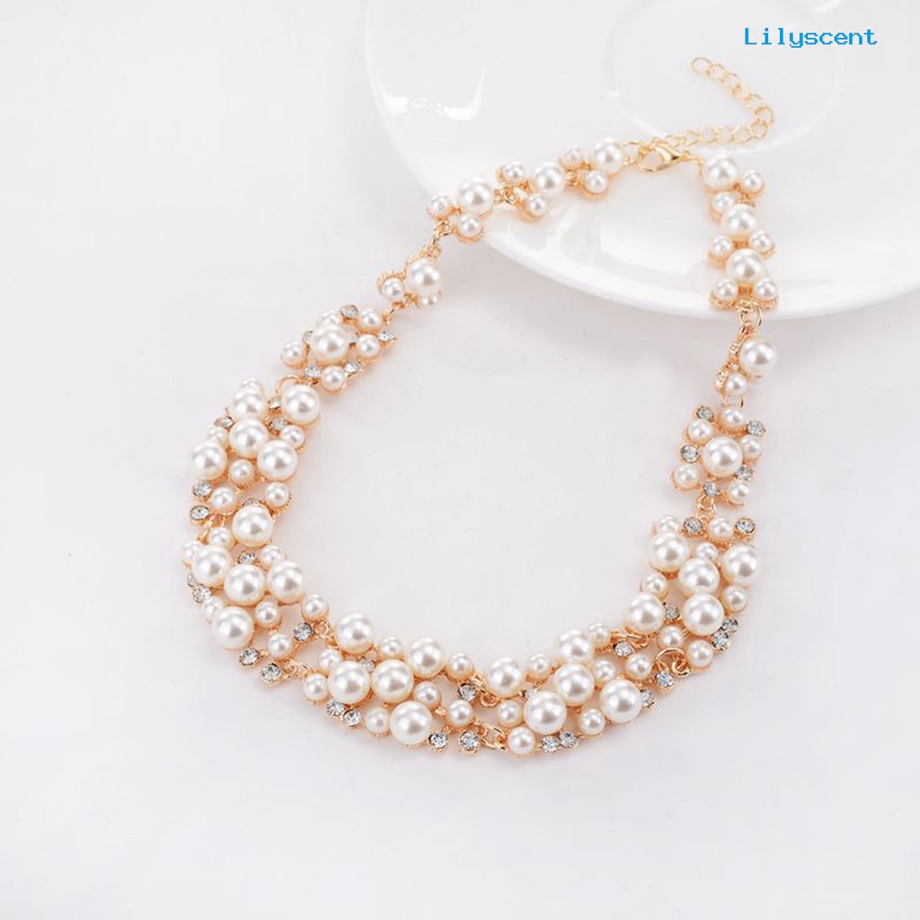 [LS]2 Pcs/set Perhiasan Pernikahan Mutiara Imitasi Multi Warna Royal Mewah Permukaan Halus Wanita Kalung Anting Set Aksesori Perempuan