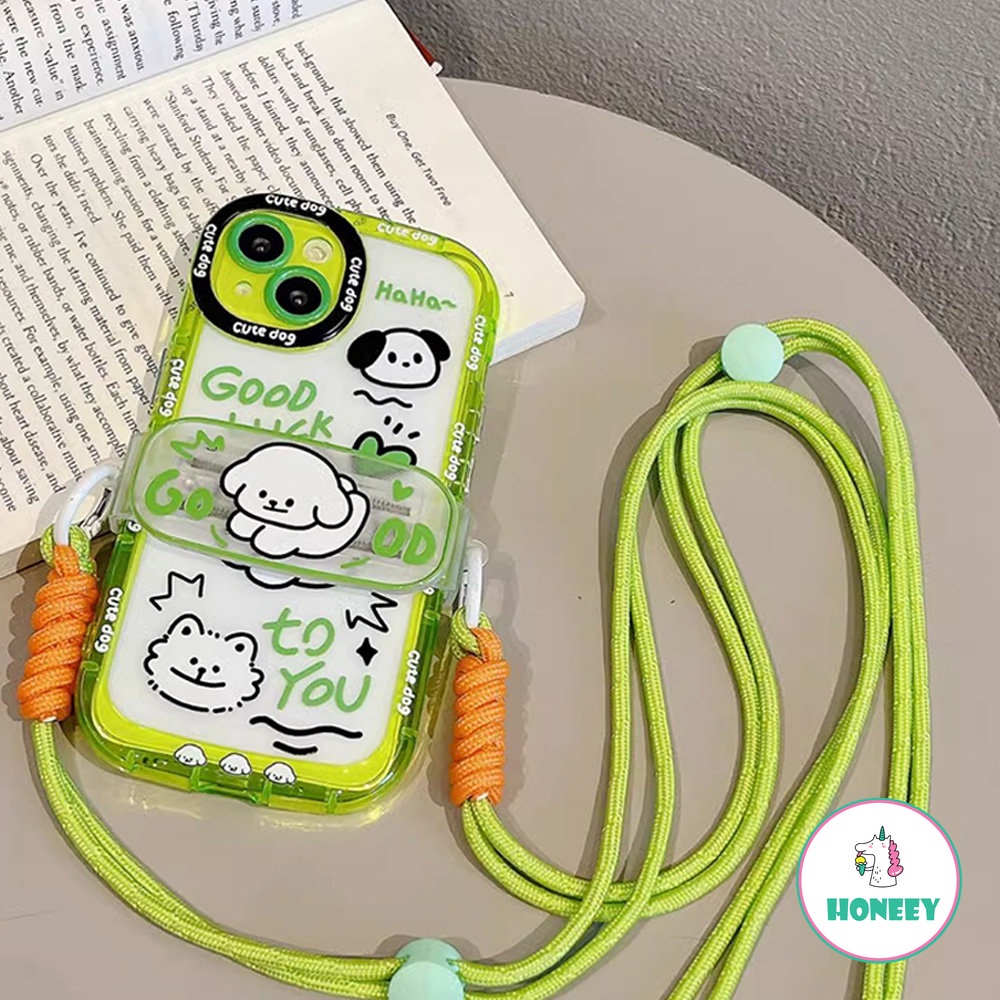 Fashion Kartun Graffiti Puppy Untuk Apple14 Pro Max Case iPhone 11 12 13 Pro Max Dilepas Klip Belakang Lanyard Shockproof Soft Cover