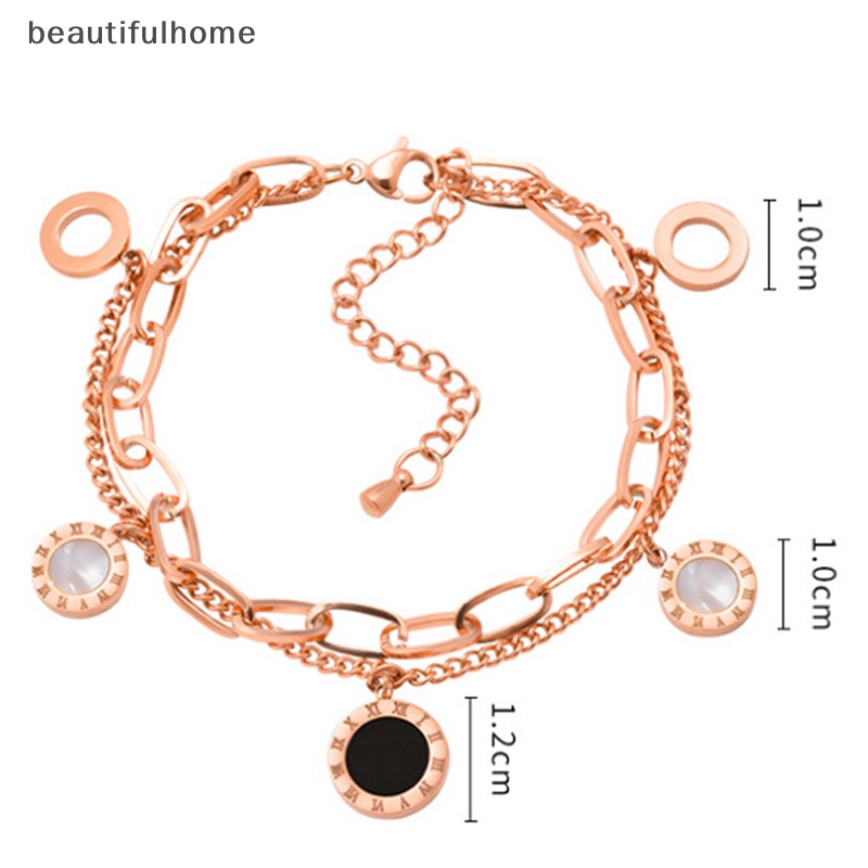 {beautifulhome} Perhiasan Titanium Steel Angka Romawi Gelang &amp; Gelang Wanita Charm.