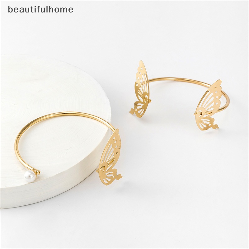 {beautifulhome} Fashion Berongga Kupu-Kupu Mutiara Terbuka Dapat Disesuaikan Gelang Set Perhiasan Pesta Wanita.