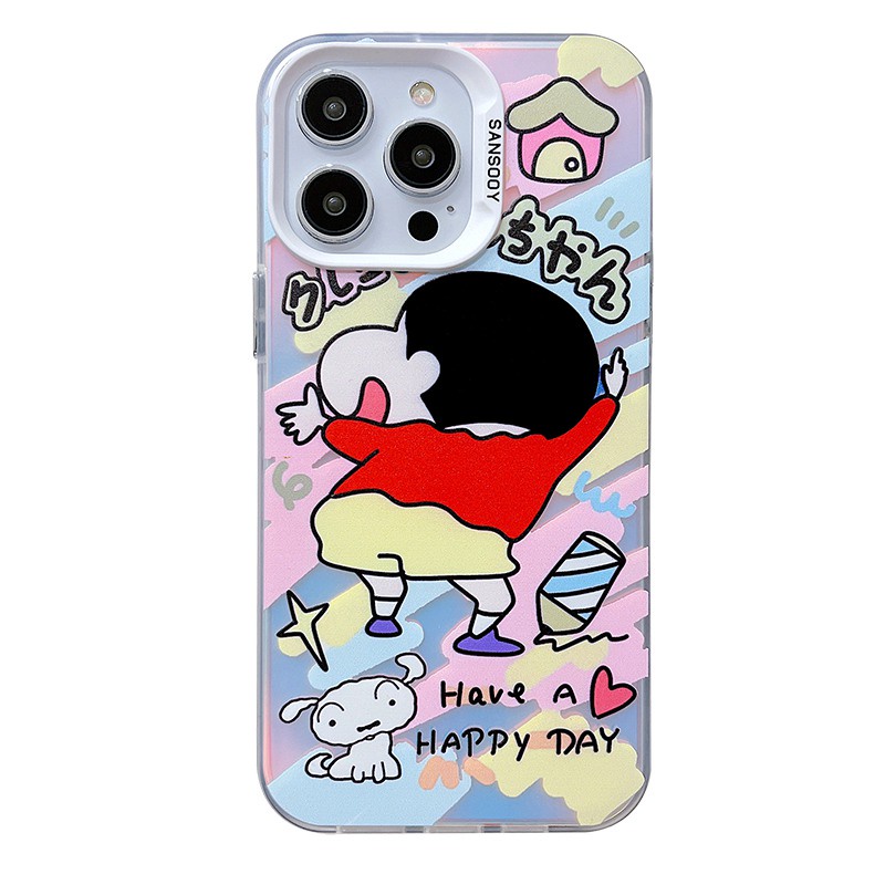 【Laser colorful】 So Cute IMD high quality Crayon Shin-chan Hard Case for IPhone 11 12 13 14 Pro Max Women Girl Lovely Cartoon