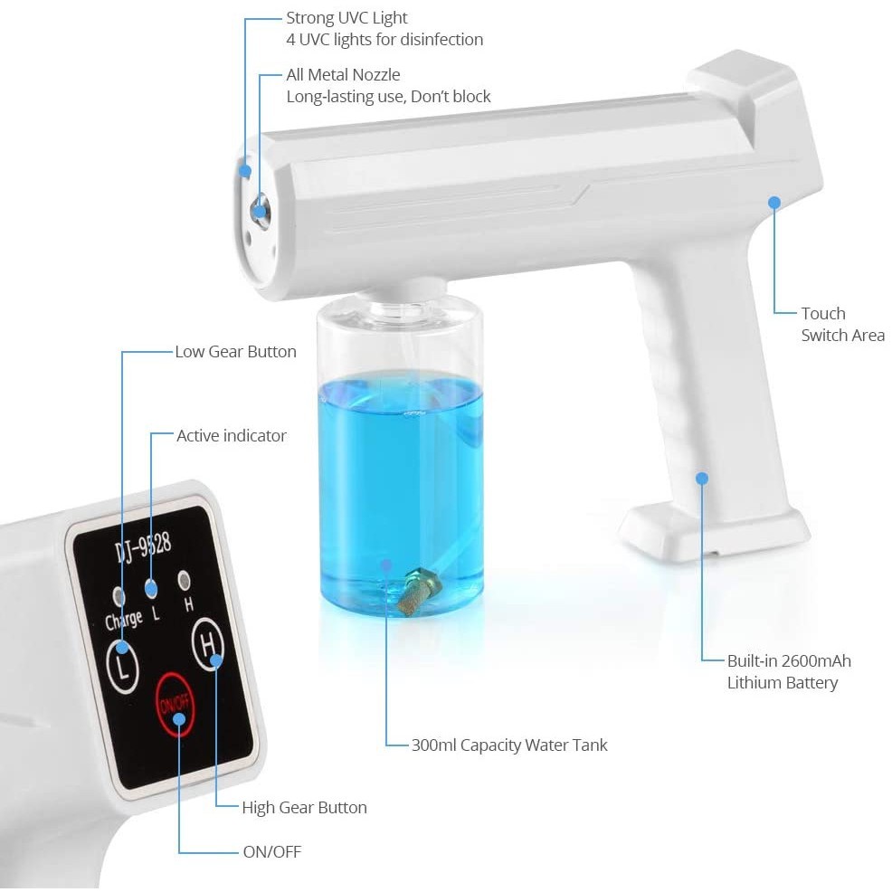 AKN88 - DJ-9528 - Blue Nano Light Rechargeable Disinfection Spray Gun - 300ml