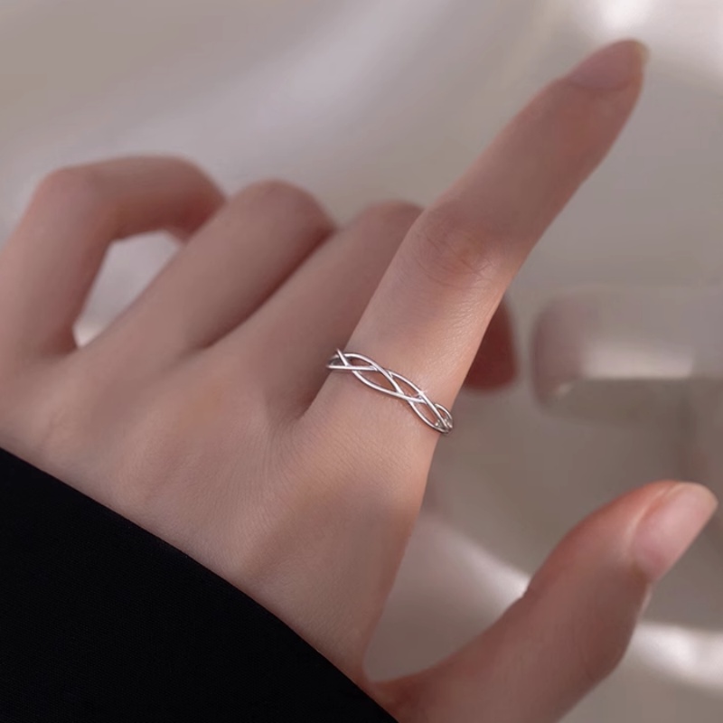 Papaozhu Minimalis Perak Persilangan Garis Geometris Cincin Untuk Wanita Pria Sederhana Fashion Cincin Jari Perhiasan Aksesoris