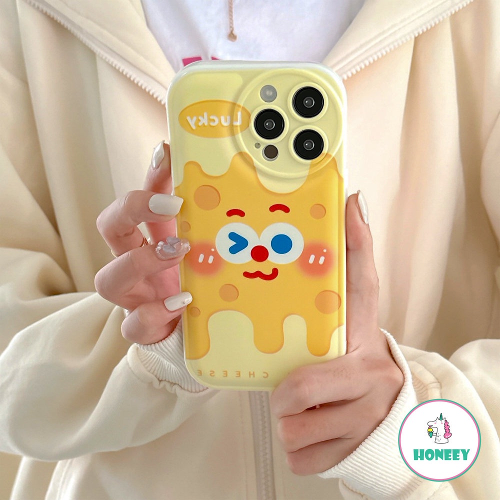 IPHONE Lovely Kartun Keju Emoji Airbag Ponsel Case Kompatibel Untuk Iphone11 Pro Max 14promax Case Iphone13 12 Pro Max Lembut TPU Shockproof Ponsel Cover