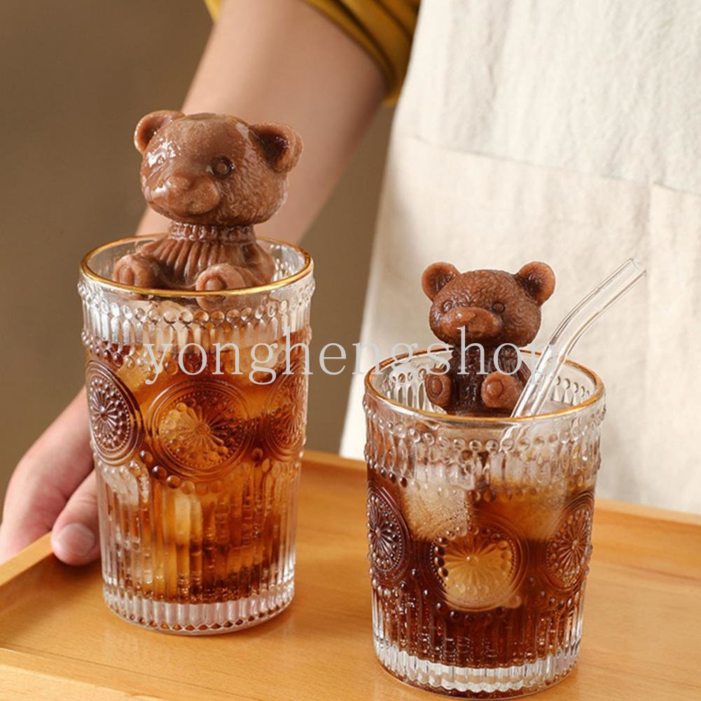 Kreatif 3D Bunga Mawar Berbentuk Es Batu Tray Silikon Anti-Lengket Kartun Beruang Es Cetakan Untuk Whiskey Wine Cocktail Minuman Dingin Ice Maker DIY Es Krim Popsicle Cetakan