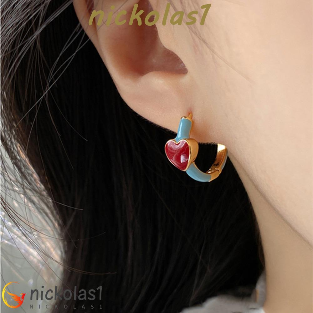 Nickolas1 Cinta Hati Hoop Anting Warna Kontras Kepribadian Retro Trendi Lucu Wanita Aksesoris Perempuan Vintage Golden Chrismas Hadiah