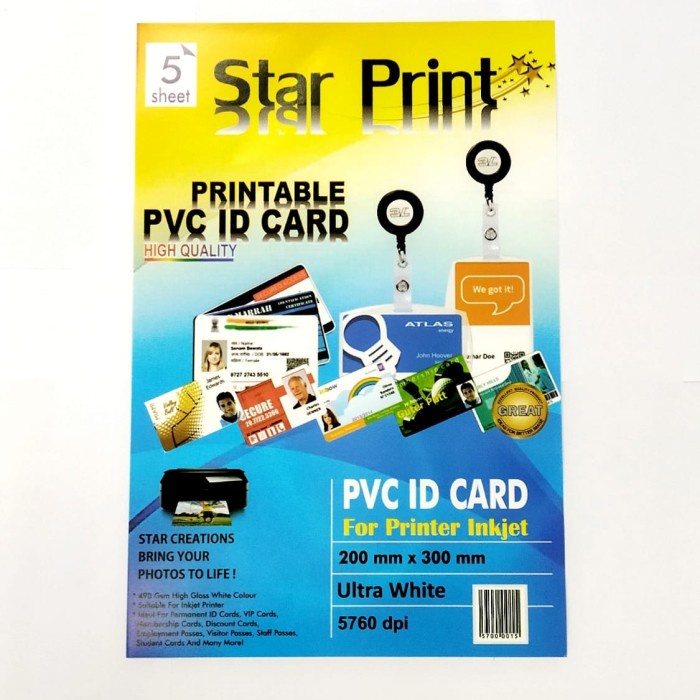 

Kertas Foto Star Print PVC ID Card A4 490gsm 5 Lembar