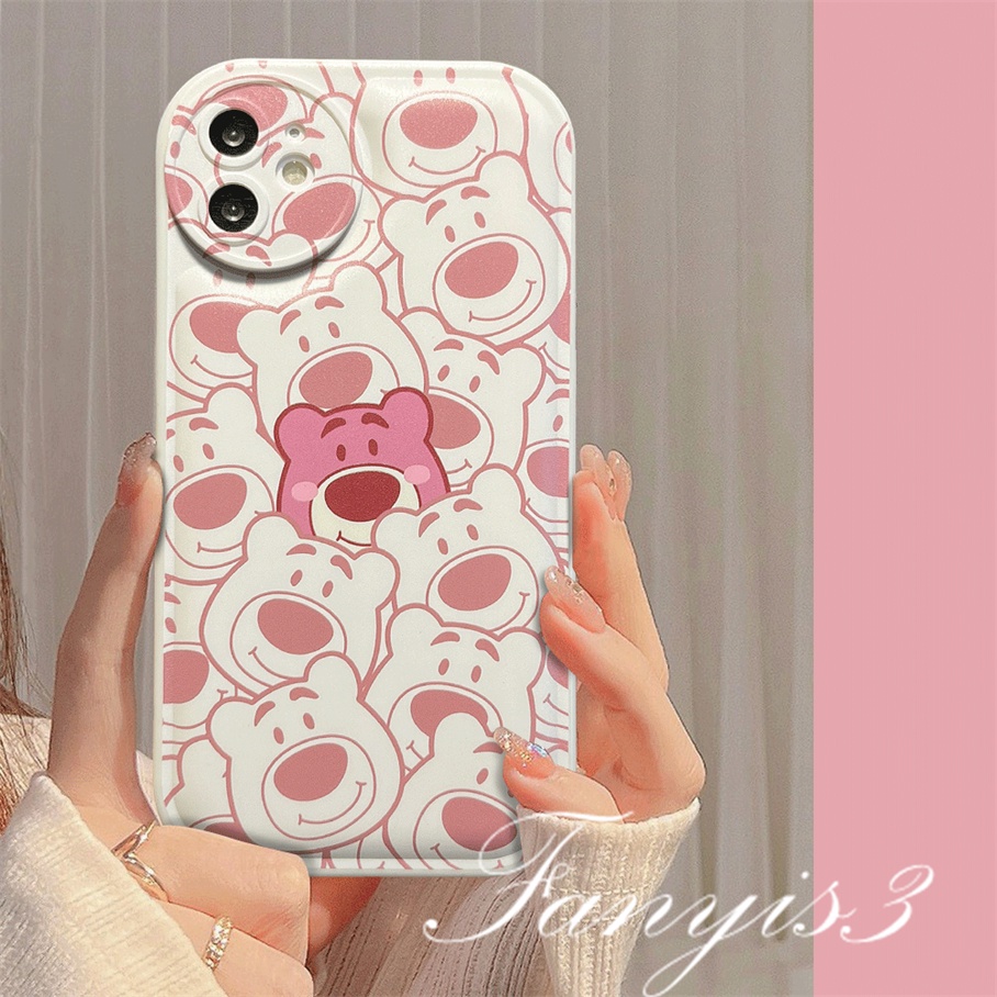 Compatible For iPhone 14 13 12 11 Pro Max X XR Xs Max 8 7 6 6s Plus SE 2020 Kompatibel Untuk Kartun Strawberry Winnie Bear Phone Case TPU Soft Cover Pelindung