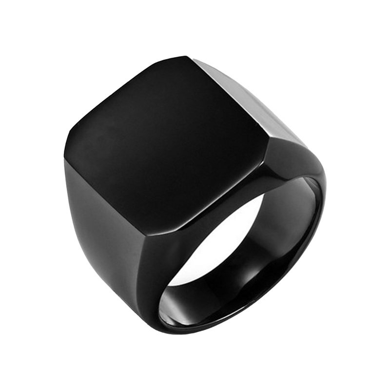 Fashion Korea Aksesoris Bisnis Pria Mendominasi Cincin Penuh Glossy Persegi Emas Solid Perak Hitam Ring