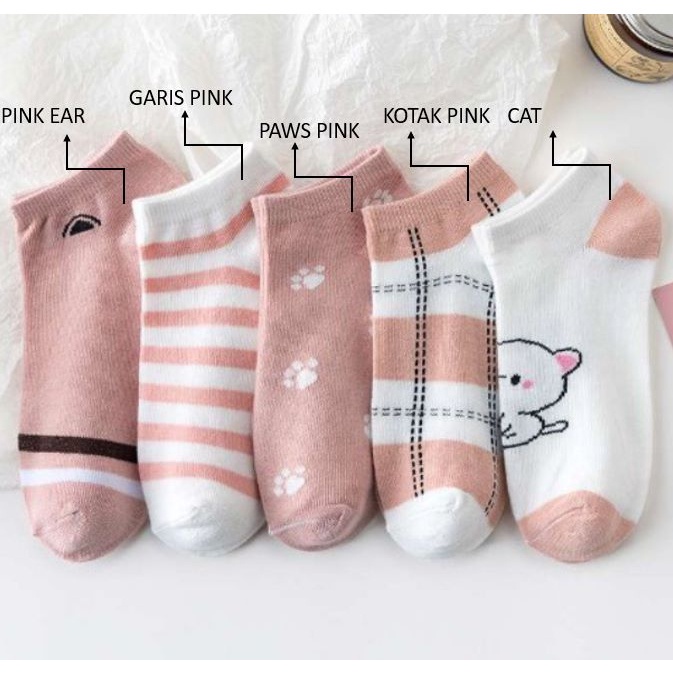 PA Kaos Kaki Wanita Pendek Motif Kartun Kucing Lucu Pink Cat Ankle Socks Unisex SS242