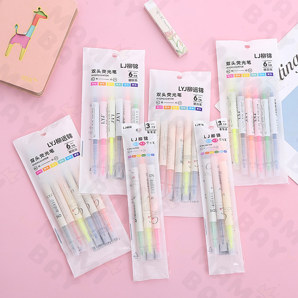 Stabilo 6 Warna pulpen warna-warni Double Tip Highlighter Pen