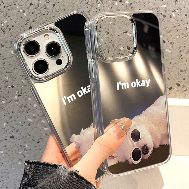 IPHONE Upset Kacamata Hitam Dog Mirror Phone Case Kompatibel Untuk Iphone11 12 13 14 12Pro 13Pro 14Pro Pro Max XR X XS Max Electroplating Tombol Perlindungan Mirror Cover
