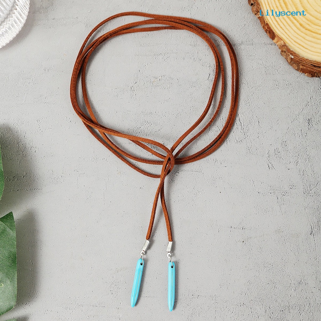 [LS]Turquoise Adjustable Tali Suede Wanita Kalung Gaya Bohemian Liontin Kalung Kait Anting Perhiasan Aksesoris