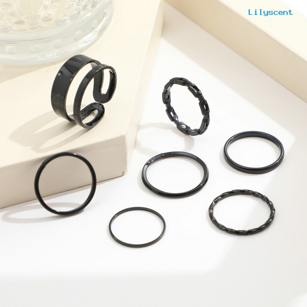 [LS]7 Pcs /Set Cincin Jari Lady Indah Rantai Sederhana Set Cincin Buku Jari Halus Untuk Hadiah