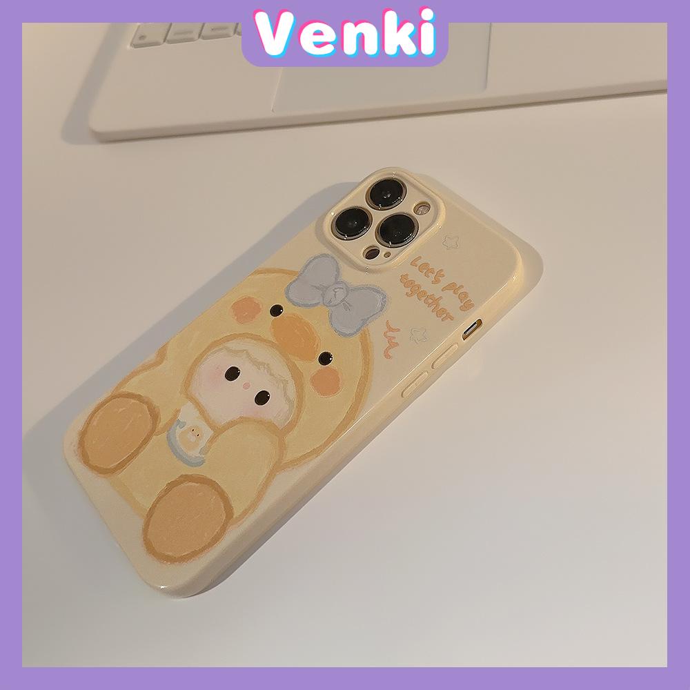 VENKI - Untuk iPhone 11 iPhone Case Cream Glossy Film TPU Soft Shockproof Phase Cover Protection Cute Yellow Duck Kompatibel dengan iPhone 14 13 Pro max 12 Pro Max xr xs max 7 8Plus