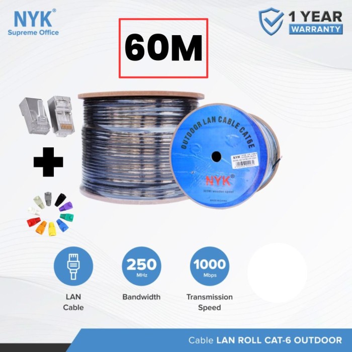 Nyk Kabel lan 60 Meter Nyk Outdoor cat 6e utp - Cable lan rj45 nyk cat6