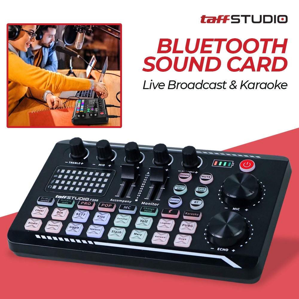 TaffSTUDIO Pro Audio Bluetooth Mixer Sound Card Live Broadcast Karaoke - F998