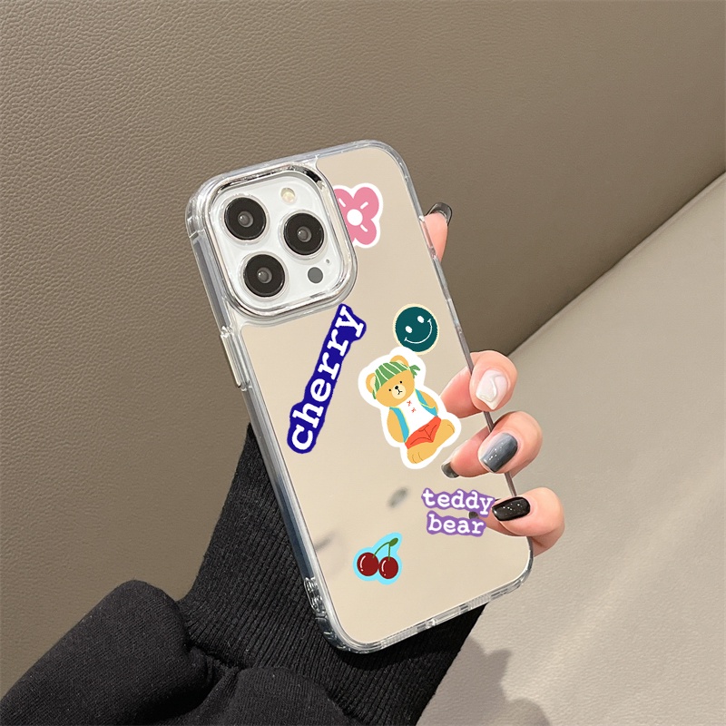 IPHONE Teddy Bear Mirror Phone Case Kompatibel Untuk Iphone11 12 13 14 12Pro 13Pro 14Pro Pro Max XR X XS Max Electroplating Tombol Perlindungan Mirror Cover