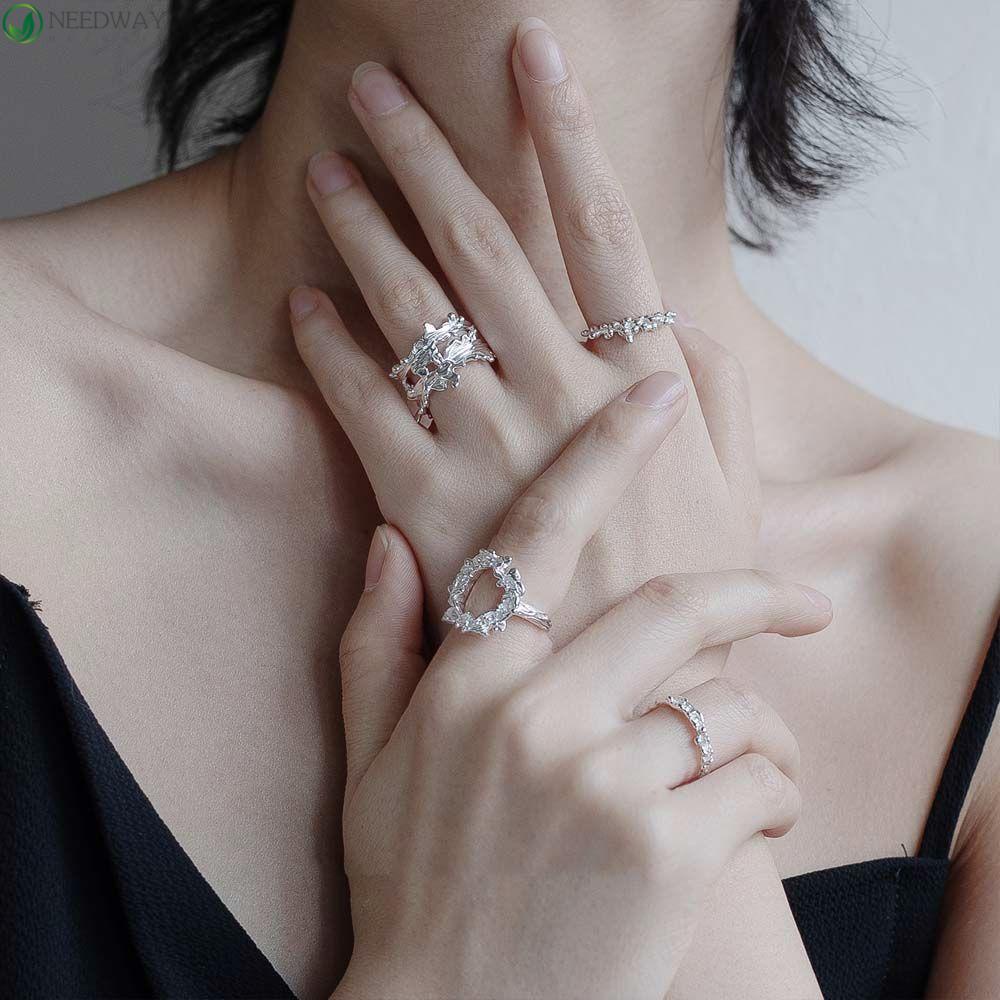 NEEDWAY Timah Foil Cincin Pertunangan Romantis Kreatif Engagement Joint Rings Adjustable Gaya Korea Tidak Teratur Cincin