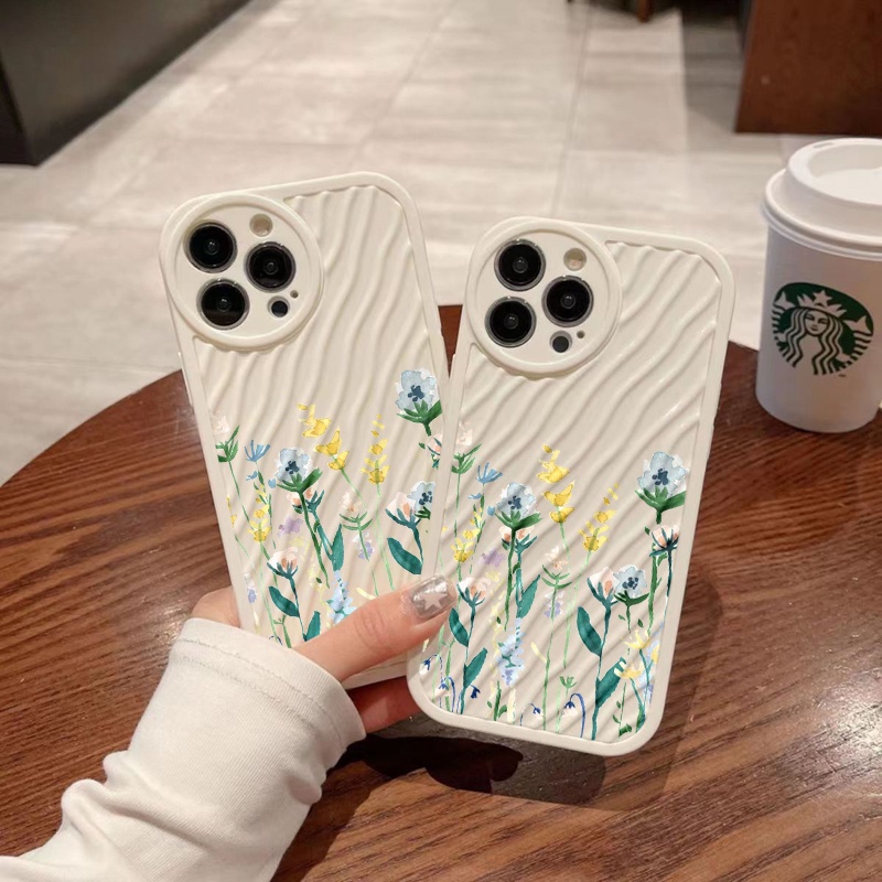 IPHONE Lukisan Cat Air Bunga Riak Air Casing Ponsel Kompatibel Untuk Iphone11 13 12 14 Pro Max14 Plus XR X XS MAX 7Plus 8Plus 7 8 SE 2020 2022 Sarung Tahan Guncangan