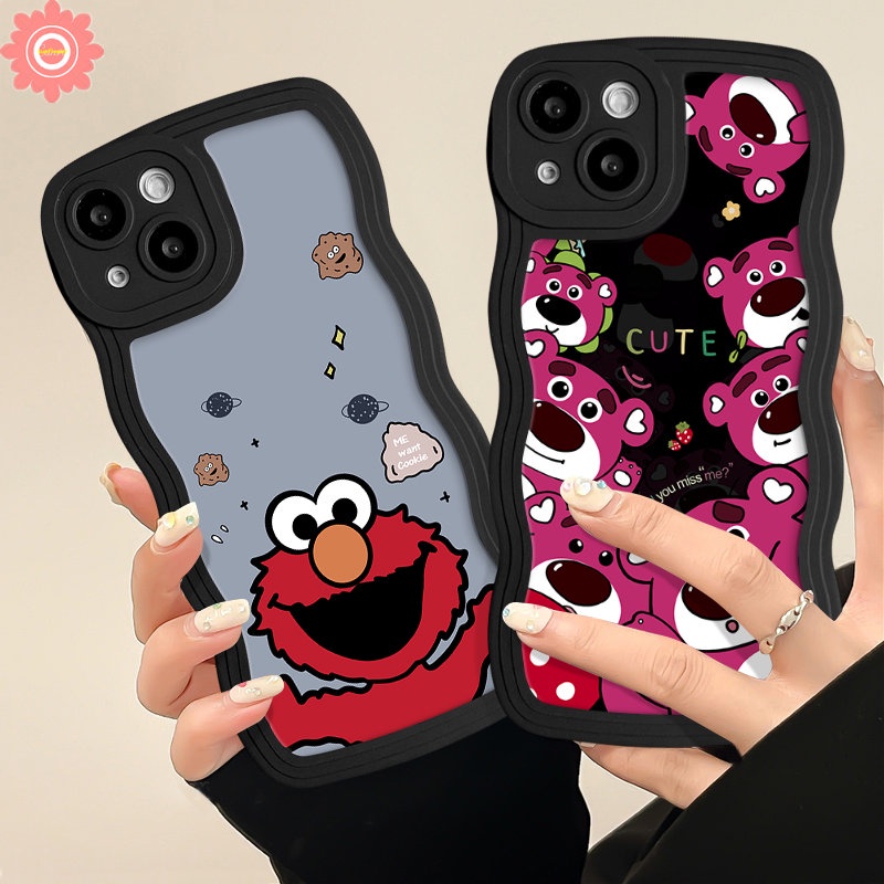 Kartun Lucu Sesame Street Case Kompatibel Untuk IPhone 7Plus 11 13 14 12 Pro Max XR X 7 6s 8 6 14 Plus XS Max SE 2020 Lovely Strawberry Bear Manyo Lembut Bergelombang Tepi Casing Ponsel Cover