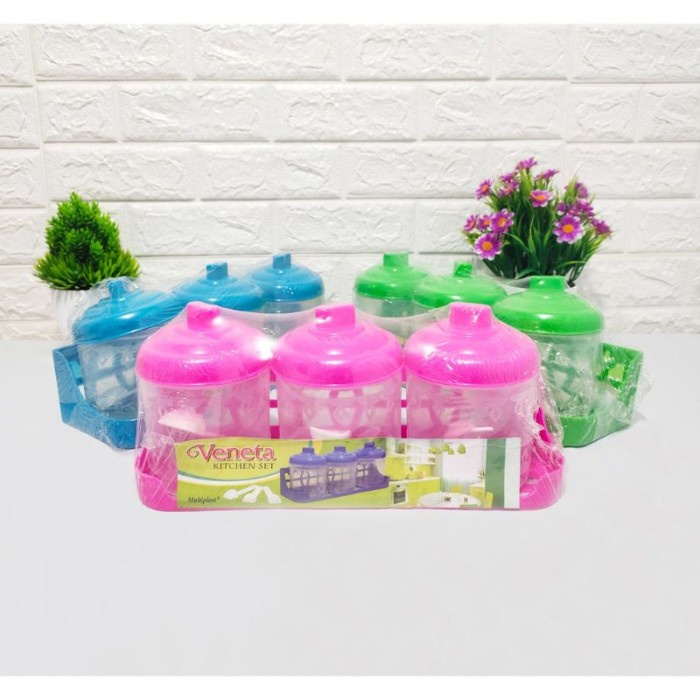 Tempat Bumbu Dapur / Kitchen Set / Wadah Bumbu / Rak Bumbu + Sendok Veneta Set 3pcs