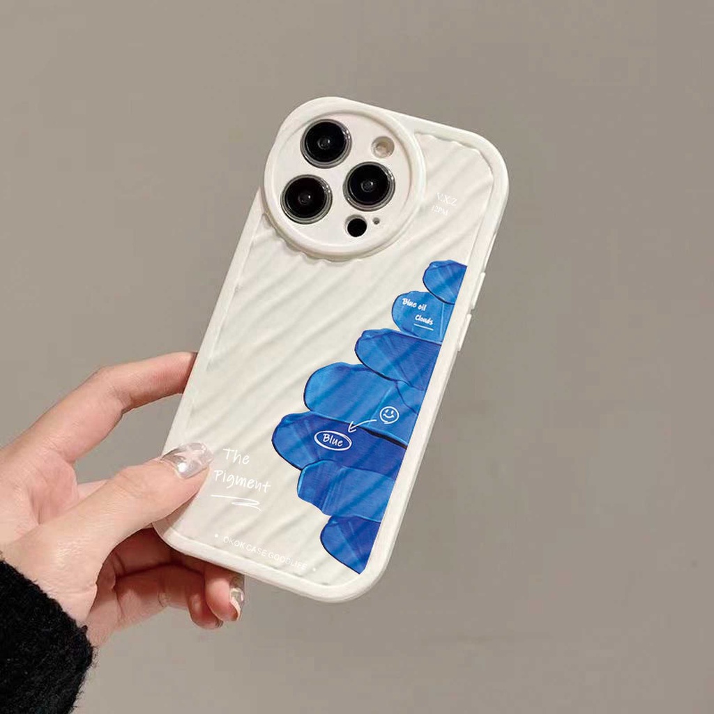 IPHONE Casing Ponsel Riak Air Lukisan Biru Kompatibel Untuk Iphone11 13 12 14 Pro Max14 Plus XR X XS MAX 7Plus 8Plus 7 8 SE 2020 2022 Sarung Tahan Guncangan