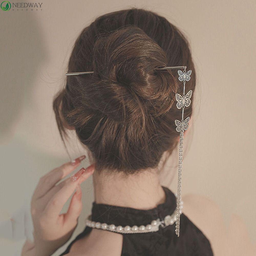 NEEDWAY Needway Kupu-Kupu Rambut Stik Klasik Temperamen Vintage Hadiah Hanfu Hiasan Kepala Hiasan Kepala Untuk Wanita Logam Wanita Rambut Garpu