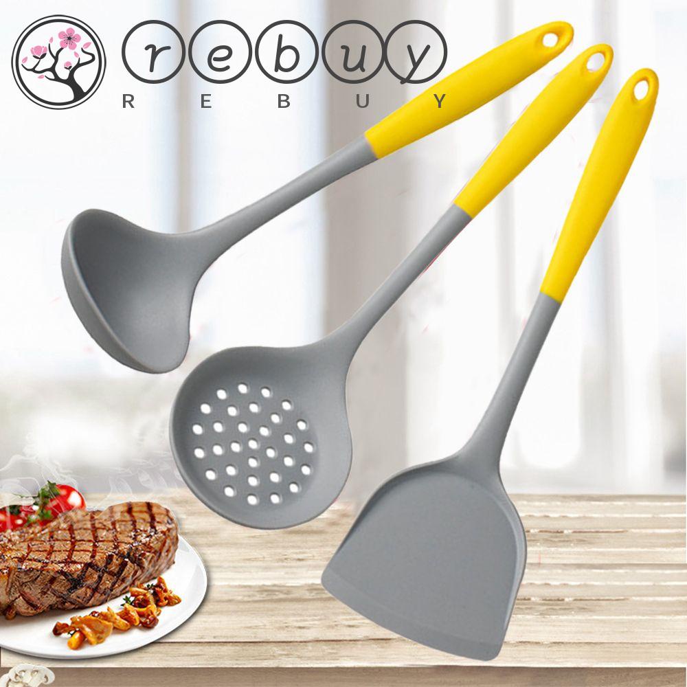 REBUY Sendok Silikon Anti Suhu Tinggi Anti Lengket Gagang Panjang Dapur Scraper Kitchenware Baking Soup Scoup