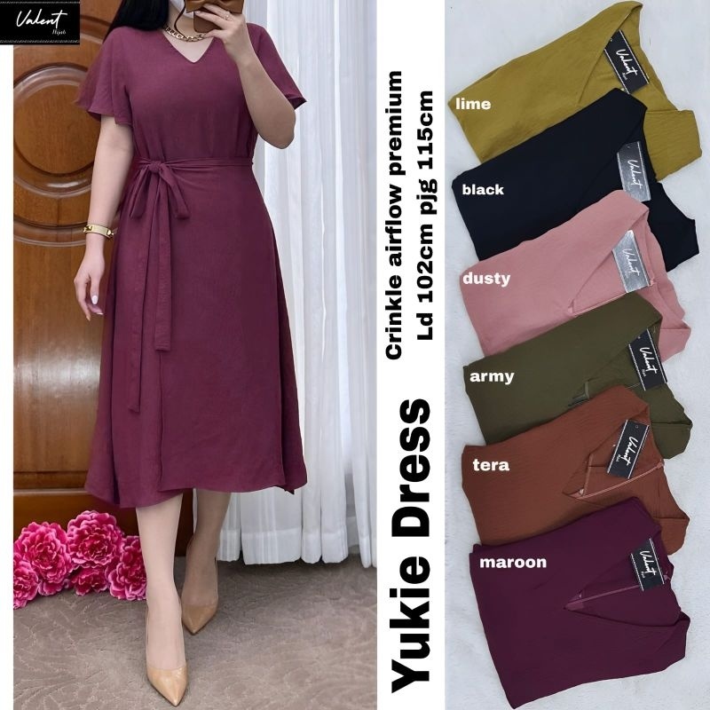 YUKI MIDI DRESS ORI VALENT | Ld102 Crinkle Airflow Premiun