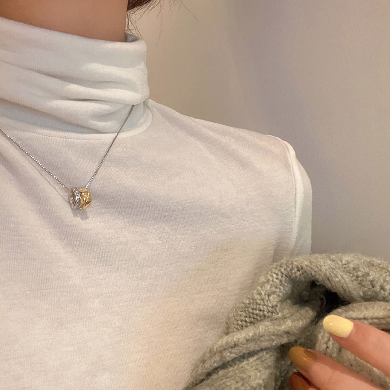 Korea Korea Warna Kontras Kalung Cincin Kecil Cahaya Mewah Desain Niche High-End Rantai Klavikula Perak Gaya Baru Wanita Sweater Rantai