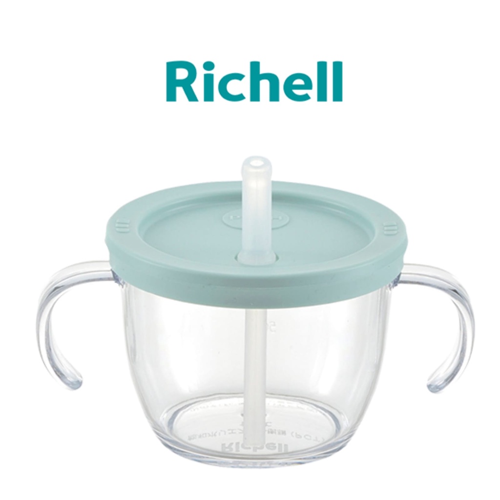 RICHELL Axstars Cup de Straw Training Light Grey &amp; Light Blue 150ml