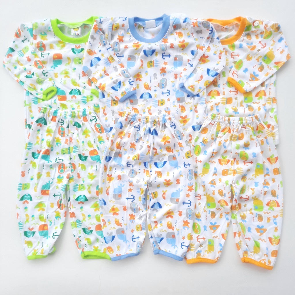 Setelan Baju Bayi 6-18 Bulan Panjang Kerah Oblong Motif Printing lucu