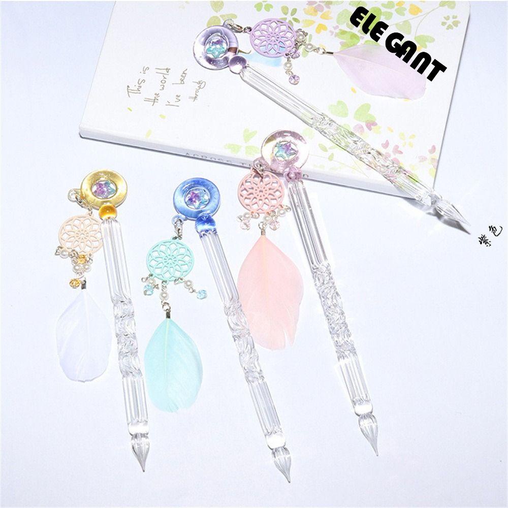 【 ELEGANT 】 Glass Pen Kaligrafi Multicolor Filling Ink Pen Tulisan Fountain Pen Pulpen Celup Kaca Vintage