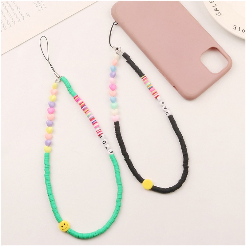 Rainbow Macaron Color Love Heart Silicone Slice Beads Rantai Anti Hilang Universal Phone Strap Untuk Untuk iPhone Untuk Samsung Untuk OPPO Untuk VIVO Untuk Huawei Untuk Redmi Untuk Xiaomi