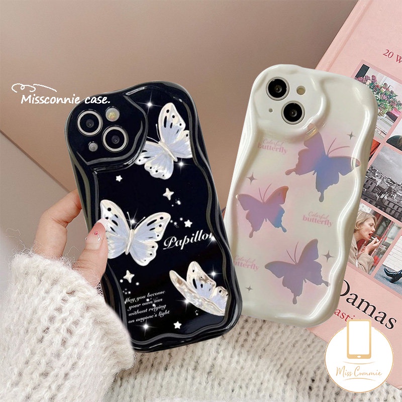 Couple Soft Case Untuk Realme C55 C25Y C25 C53 C31 C33 C25s C35 C21Y C12 C30 C20 C15 C21 C17 5 5i 7i 6i 9i 5s C11 C20A INS Korea Glitter Fantasy Butterfly 3D Bergelombang Lengkung Tepi Penutup