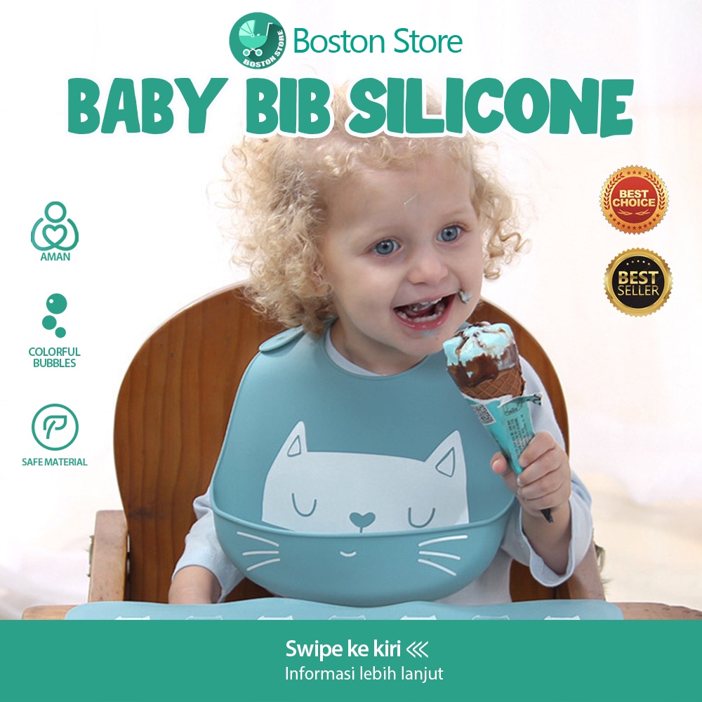 Bostonstore BABY BIB Celemek Makan Bayi Slaber Silikon Anak Bibs Karet Silicon Anti Air