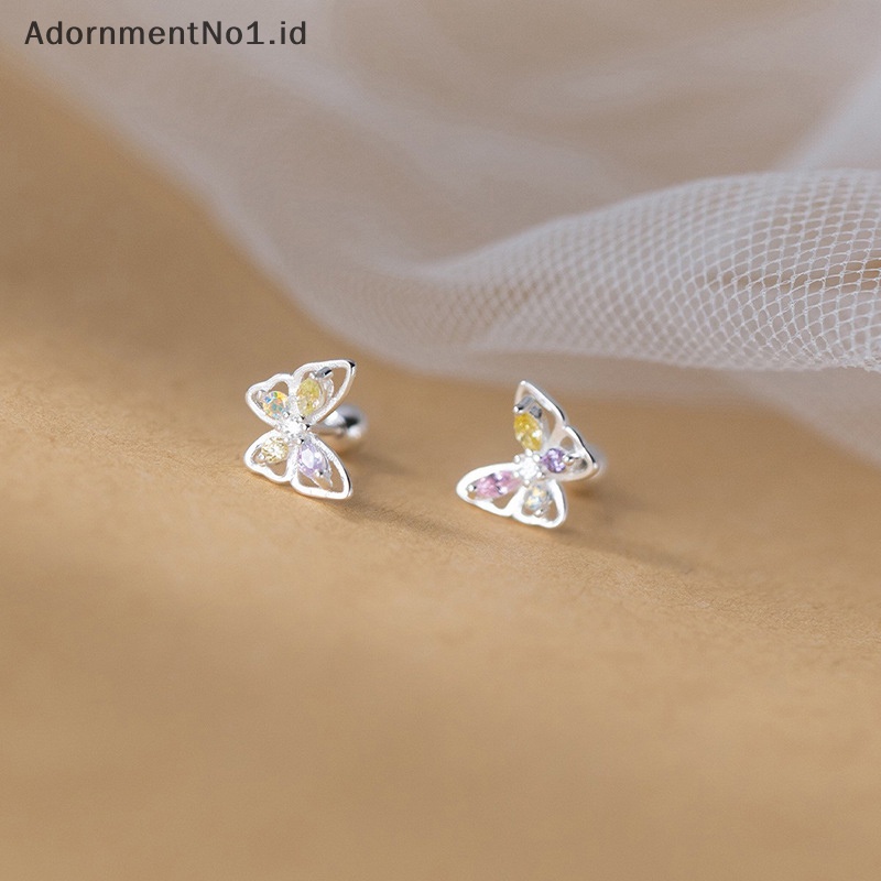 [AdornmentNo1] 1pasang Ins warna berlian kupu anting untuk wanita telinga tulang kuku Cartilage Earring Spiral Stud tubuh perhiasan hadiah