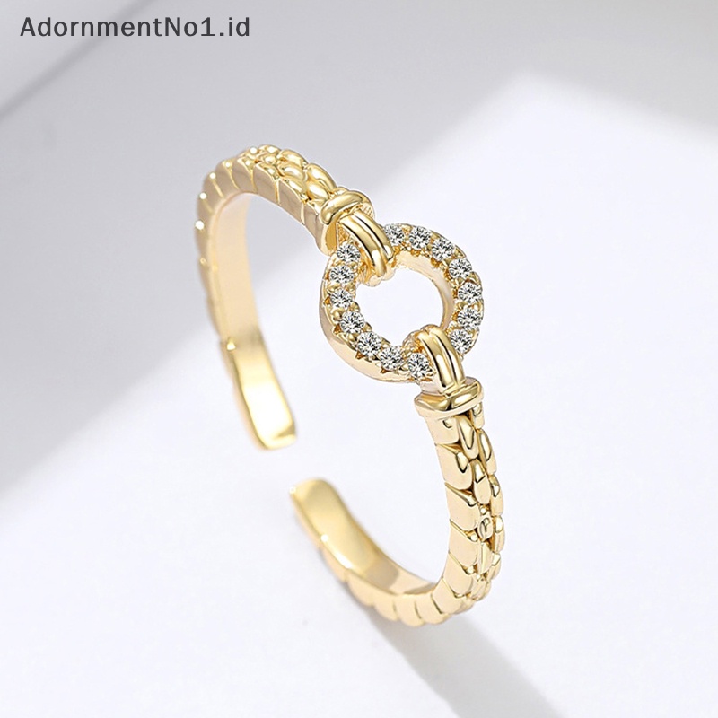 [AdornmentNo1] Shiny Zircon cincin bulat Punk Rock putaran pembukaan Adjustable Alloy jari cincin untuk wanita Fashion perhiasan aksesoris hadiah