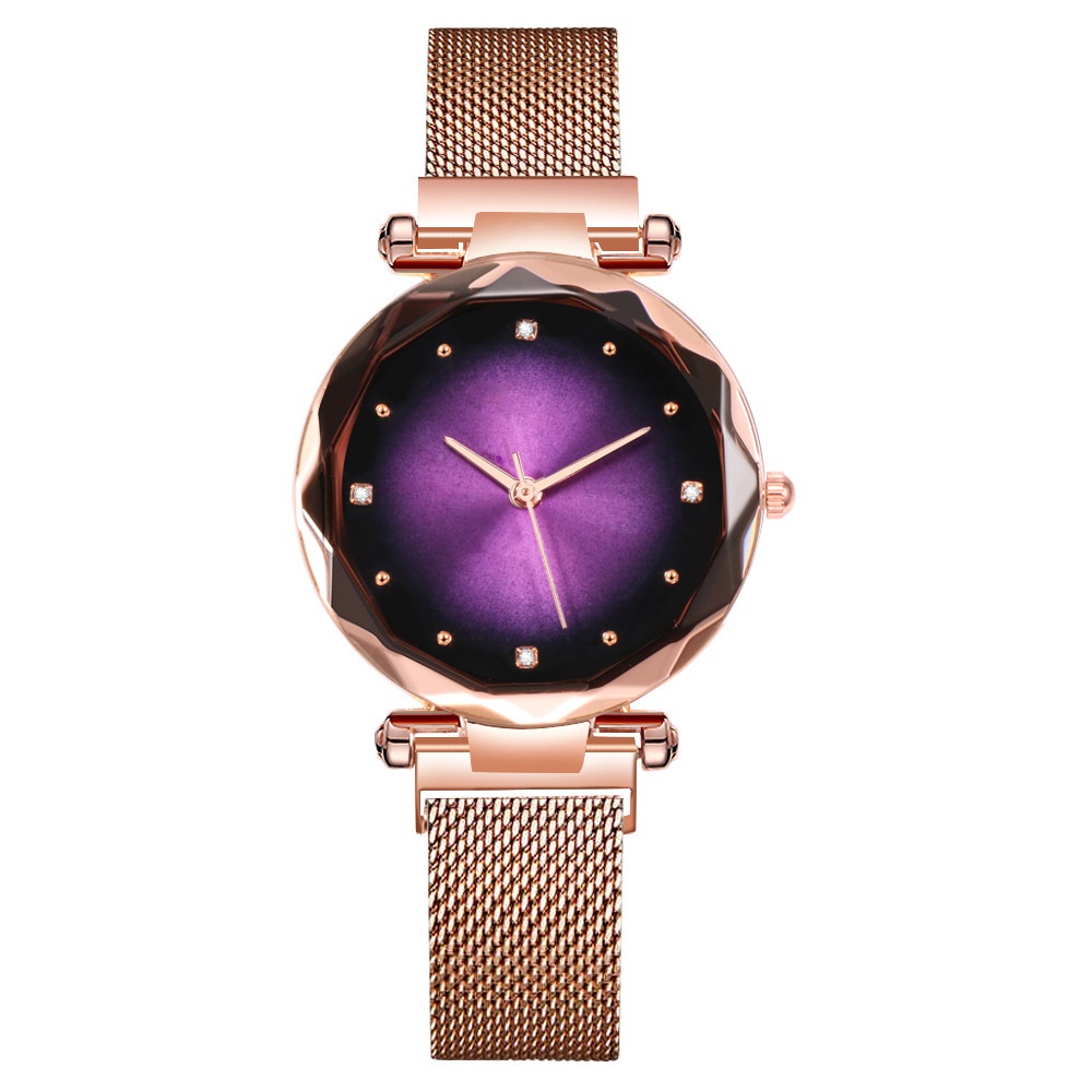 Ready Stock Starry Quartz Perhiasan Wanita Mewah Rose Gold Jam Tangan Wanita Jam Magnet(NO BOX)