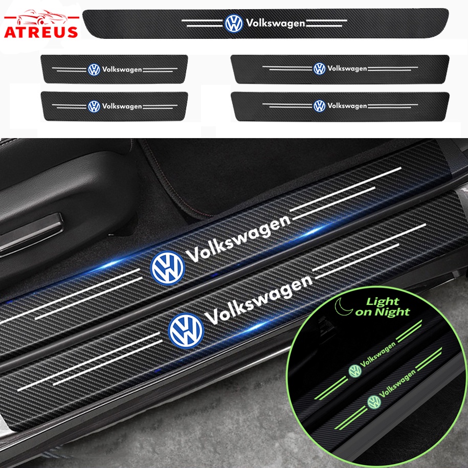 Luminous Stiker Pelindung Pintu Mobil Volkswagen Anti Gores Threshold Strips Mobil Stiker Untuk  Polo Volkswagen T-cross Tiguan Allspace Golf Scirocco