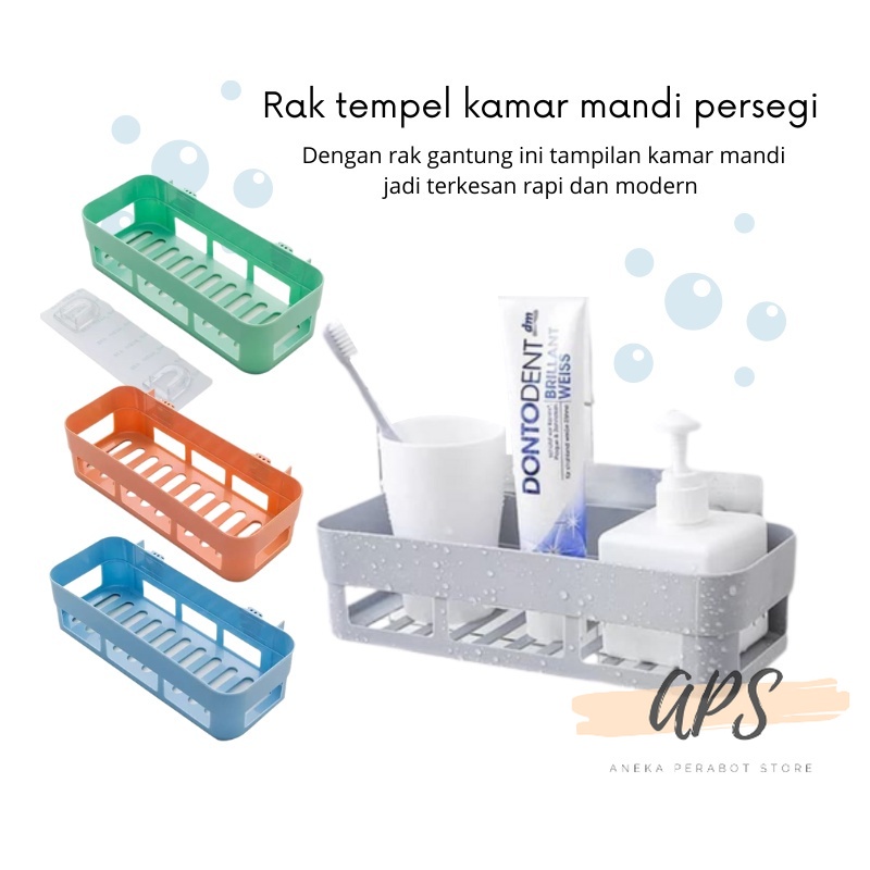 APS - D204-Rak Tempel Tanpa Paku - Rak Kamar Mandi Tempel - Rak Kamar Mandi Persegi Panjang