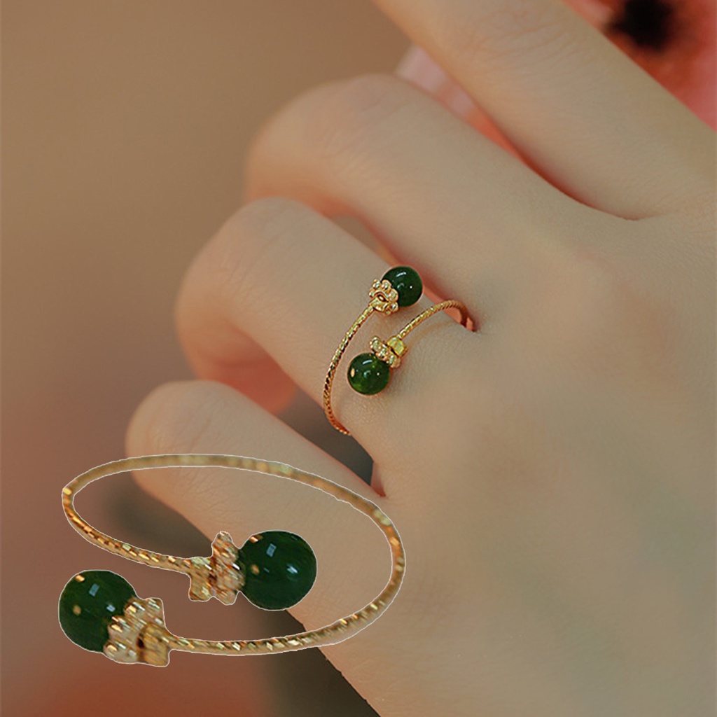 1pc Cincin Terbuka Warna Emas Perhiasan Pesta Cincin Jari Kristal Hijau Simple Elegan Untuk Wanita