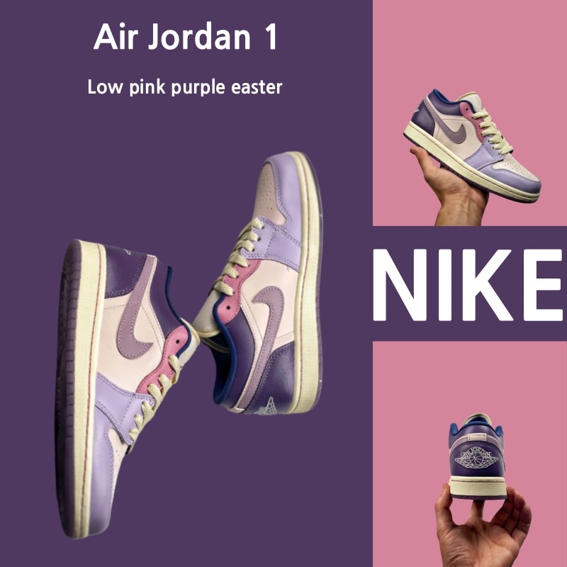 （Tembakan Nyata）Nike Air Jordan 1 Low Easter Ungu Pink 100% Sepatu Sneakers Asli Sepatu Lari
