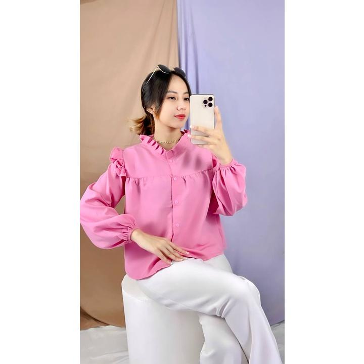 PUFFY BLOUSE ZS 771 BLUS WANITA KOREA STYLE LENGAN PANJANG CRINKLE CROP