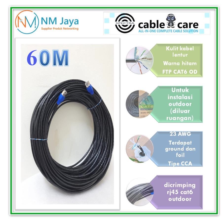 Kabel Lan Ftp Cat 6 Outdoor 60 meter siap pakai sudah dicrimping rj45 cat6 metal