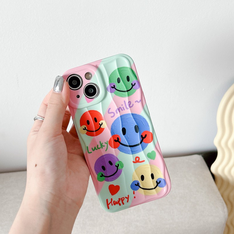 Happy Colorful Smile Wave Soft Silicon Case HP iP iPhone 14 + Plus 12 13 Pro Max 11 IMD Casing Apple