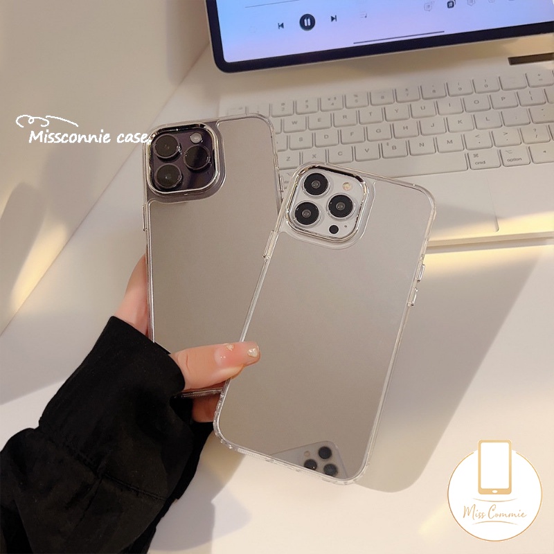 IPHONE Casing Cermin Make Up 3D Stereo Silver Love Heart Kompatibel Untuk Iphone14 11 13 12 Pro Max 14 Pro 12 Pro 13 Pro 14 Pro Max 11 13 14 12 Mewah Plating Metal Akrilik Shockproof Cover