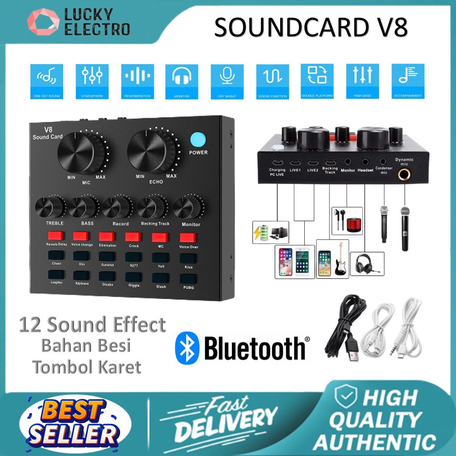 Sound card V8 // Sound Card V8s Bluetooth Live Sound Card Audio USB External
